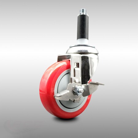 Service Caster 4 Inch 316SS Red Polyurethane Swivel 7/8 Inch Expanding Stem Caster Brake SCC-SS316EX20S414-PPUB-RED-TLB-78